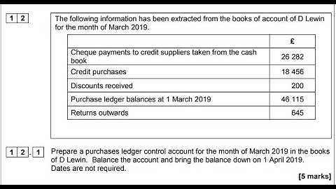 Q12 Purchases and Sales Ledger Control Accounts D Lewin 7127-1 2019 Paper 1