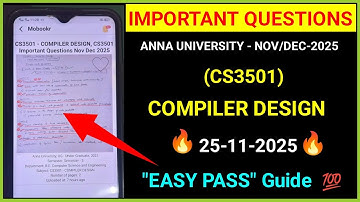 CS3501 Compiler Design | important questions latest | easy pass guide | anna university nov dec 2025