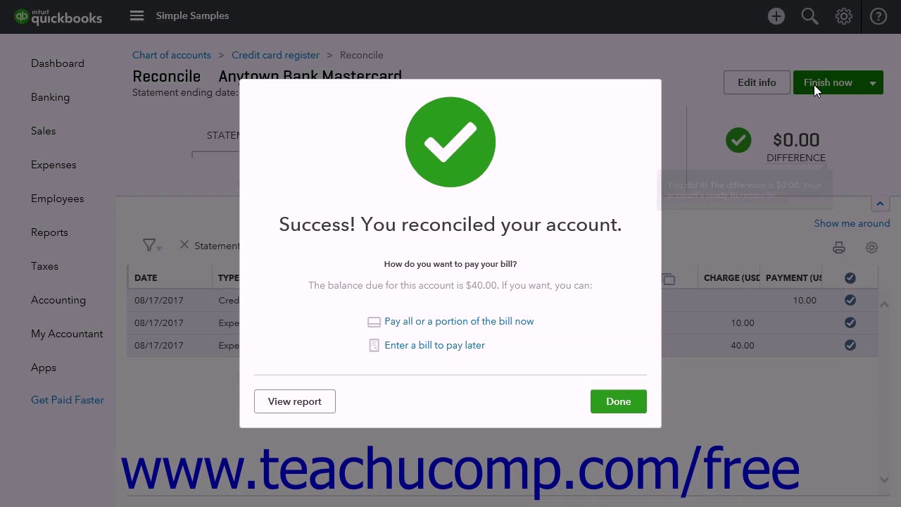 QuickBooks Online Plus 2017 Tutorial Reconciling and Paying Credit ...