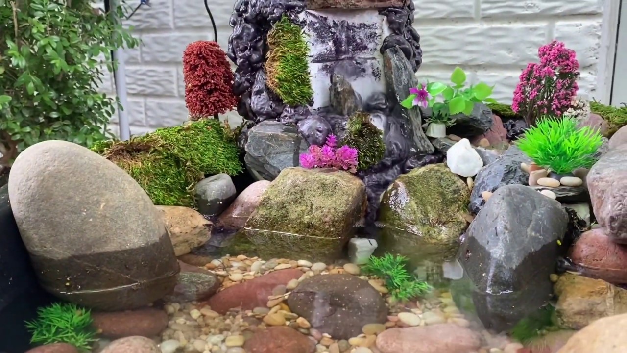 Rock Garden with Small Pond, Bird Bath, Fountain and Bird Feeder Small Garden Idea YouTube