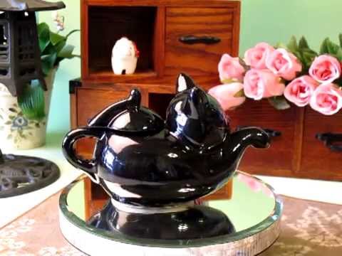 中国陶磁器】黒猫急須 約高さ10cm 容量220cc - YouTube