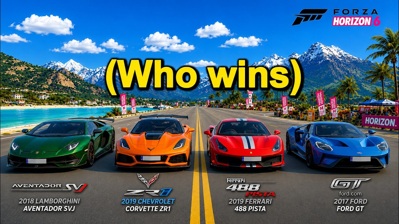 Aventador SVJ vs Corvette ZL1 vs Ferrari 488 Pista vs Ford GT