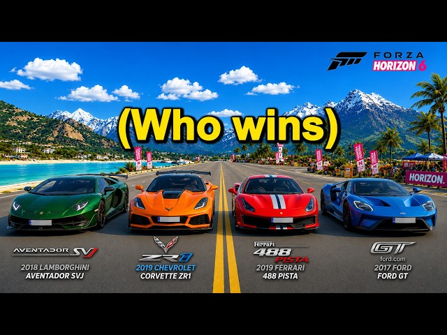 Aventador SVJ vs Corvette ZL1 vs Ferrari 488 Pista vs Ford GT