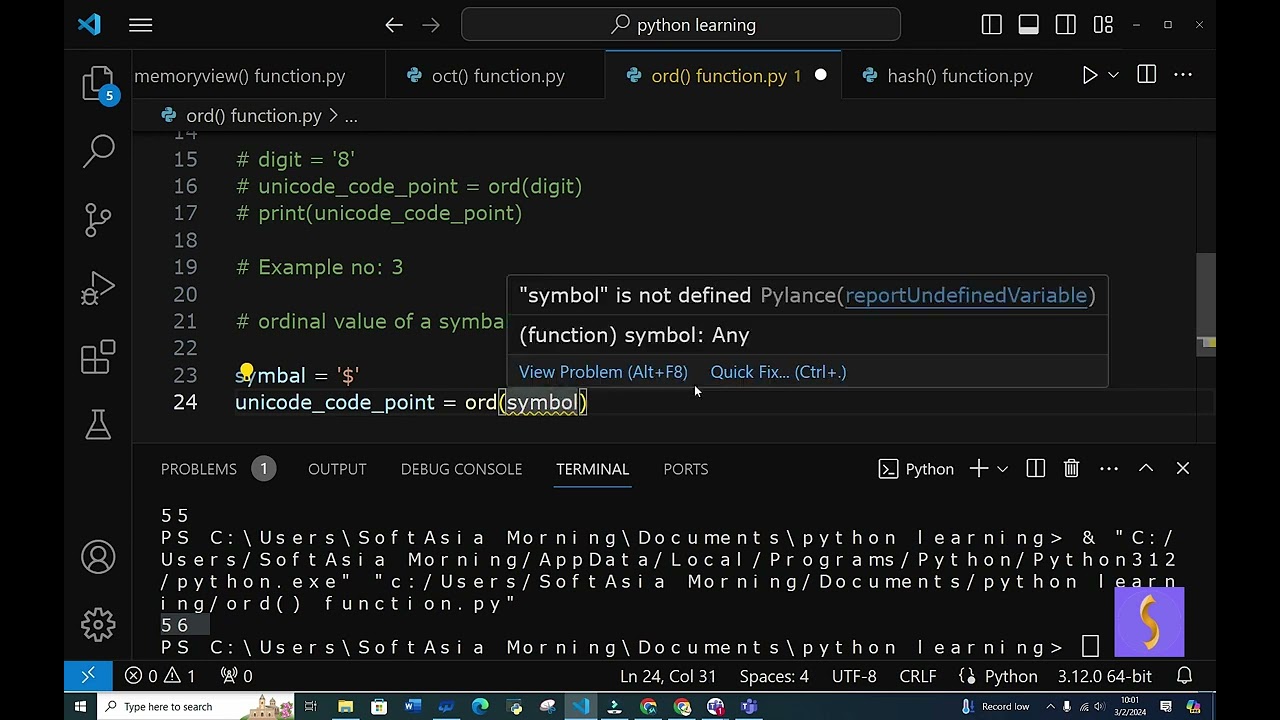 (SY) ord() built_in function in python