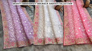 Beautiful Organza Sarees with Heavy Embroidery Work all Over Saree (2023)?❤️