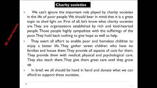 Paragraph about charity societies براجراف عن الجمعيات الخيرية