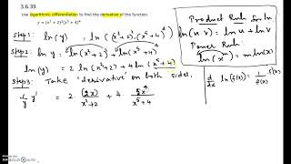 Practice Exam 2 - Calc 1 - 3.6.39 (derivative using logarithmic differentiation)