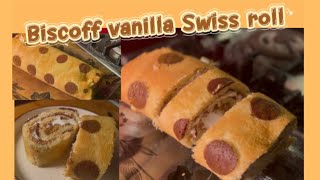 Vanilla biscoff Swiss roll ! Easy and soft sponge #cake #explore #fyp  screenshot 4
