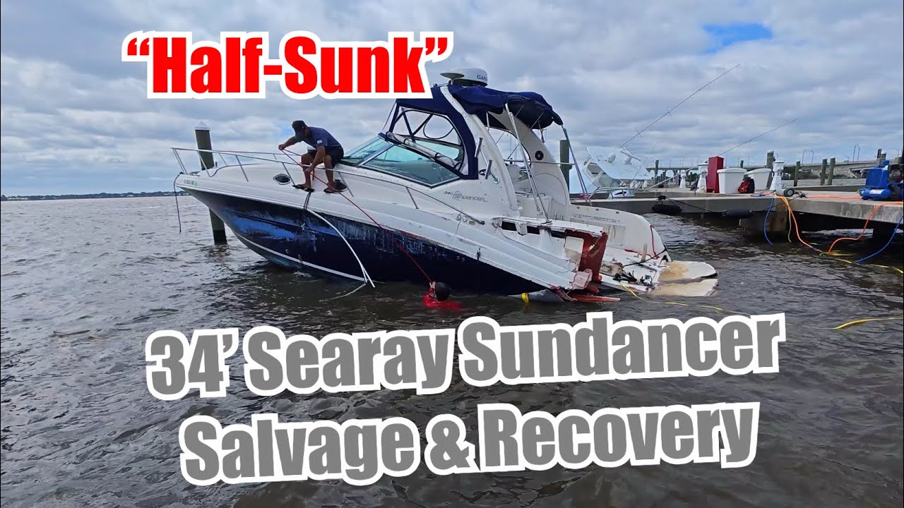 34' Searay Sundancer Partially Sunk at Marina During Hurricane Milton Using Lift Bags to Salvage!