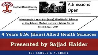 B.Sc (Hons) Allied Health Sciences Admissions in King Edward Medical University Lahore | 2021-2024