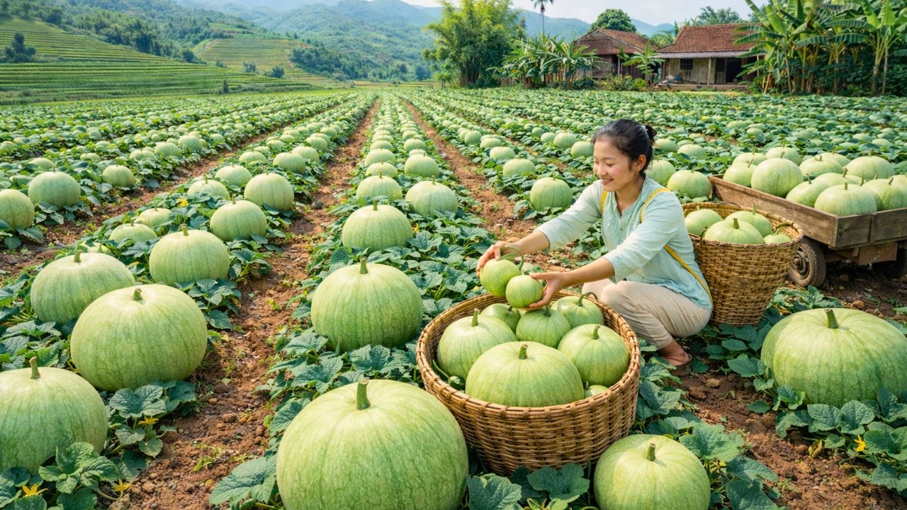 Harvesting 1,000+ kg of Bottle Gourds and Selling Them at the Market : Rural Life