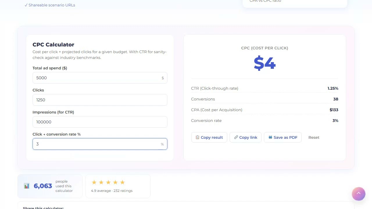 CPC Calculator — Free Cost Per Click Calculator with CTR & CPA — video tutorial
