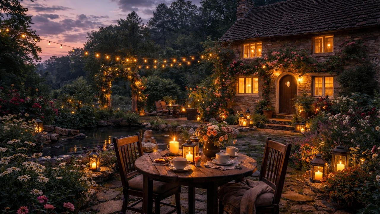 1 Hour Cozy Cottage Garden Ambience 🌿 Candlelight & Night Nature Sounds
