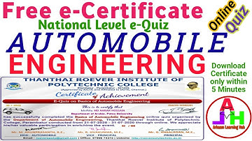E-Quiz on Basics of Automobile Engineering | Online Quiz | Free Quiz Certificate