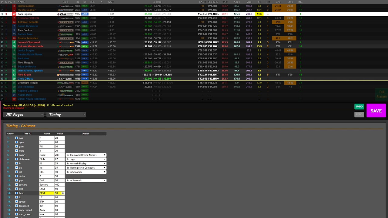 JRT - How to configure the timing columns