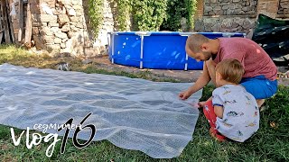 Едно семейство на село - Vlog 16 - направи си сам покривало за басейн (1ви опит) и първи жълт домат