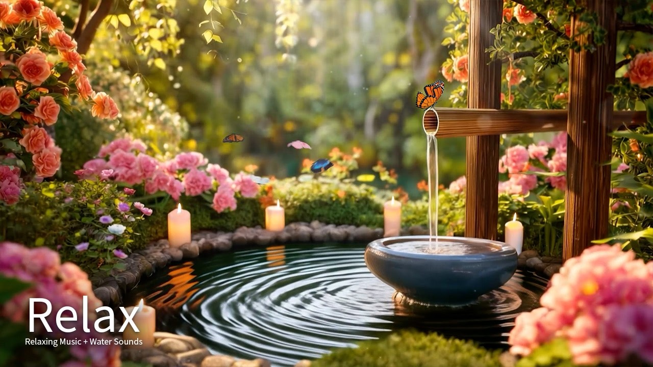 🌿Piano with Bamboo Water Sounds for Depression and Sadness in the Evening - Gentle Healing