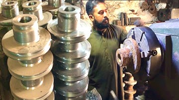 wonderful process of making Harvester Big came Double v belt pulley on lathe machines .