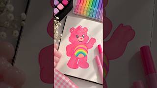 My First Cheer Bear Drawing 🩷🌈 | Care Bears + Neon pen & Markers #Shorts