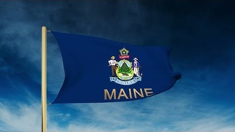 Maine Flag Slider Style With Title. Waving In The Wind With Cloud Background Ani Stock Animation