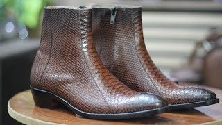 Men Handmade Python Texture Leather Boots