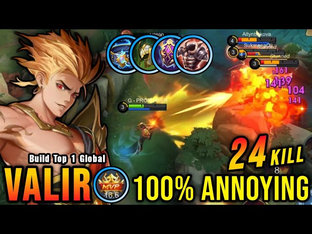 24 Kills No Death!! Unstoppable Valir Tanky Build 100% Annoying!! - Build Top 1 Global Valir ~ MLBB class=