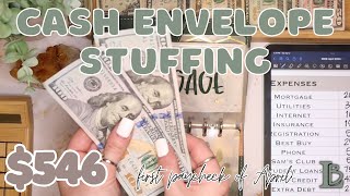 $546 Cash Envelope Stuffing | First Paycheck of April!! | 24 Year Old Budgets