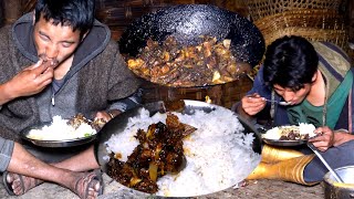 Local Pork fry and yellow lentil with rice || Shephards life in Asia Nepal