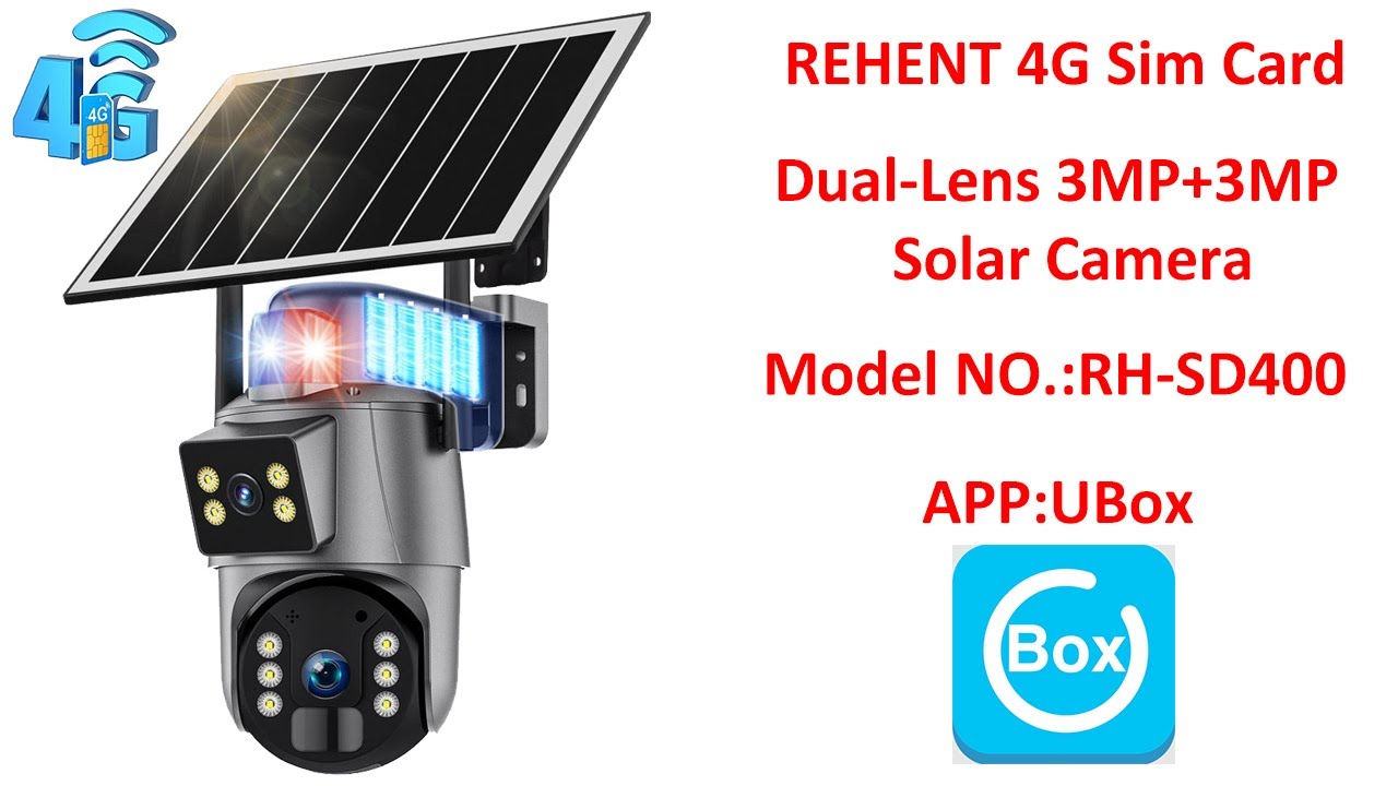 REHENT 4G Sim Card Ubox APP Dual Lens 6MP Battery Solar Outdoor Camera SD400