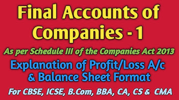Final Accounts of Companies-1 Intro. to format of Balance sheet for B.com, M.com, CA, CMA, CS, CWA,