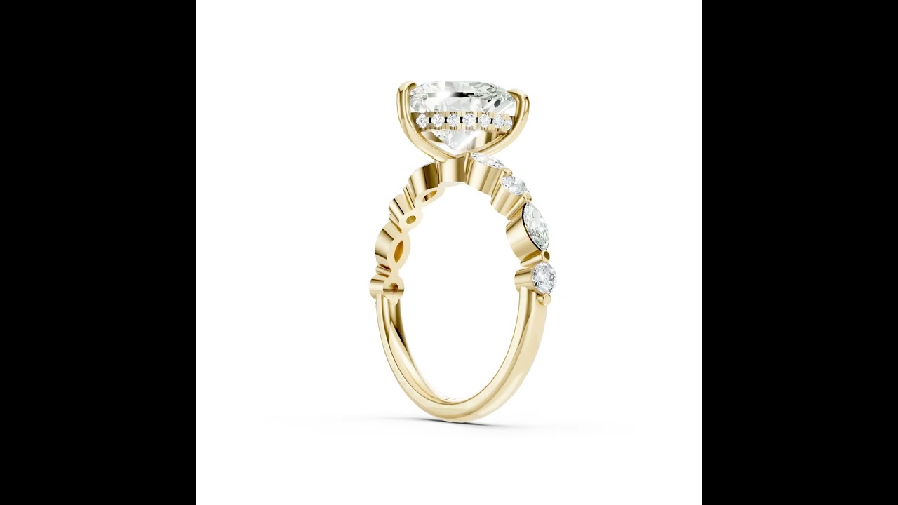 Heart Cut Diamond Alternating Round And Marquise Engagement Ring