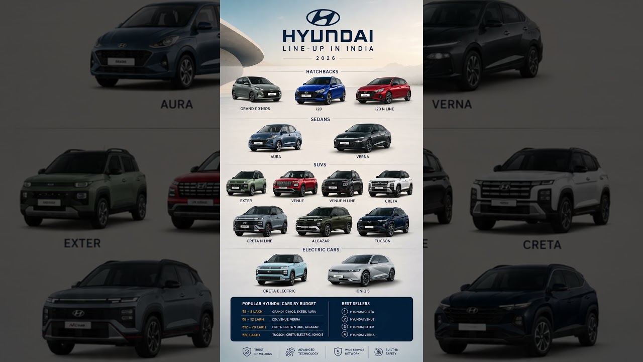 Hyundai Cars Lineup in India 2026 🇮🇳 | All Hyundai Cars Explained | Creta, Venue, Verna, Ioniq 5