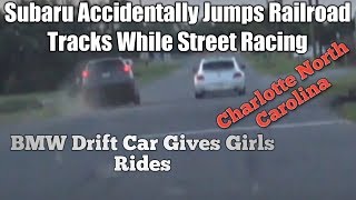 Subaru Accidentally Jumps Railroad Tracks While Street Racing