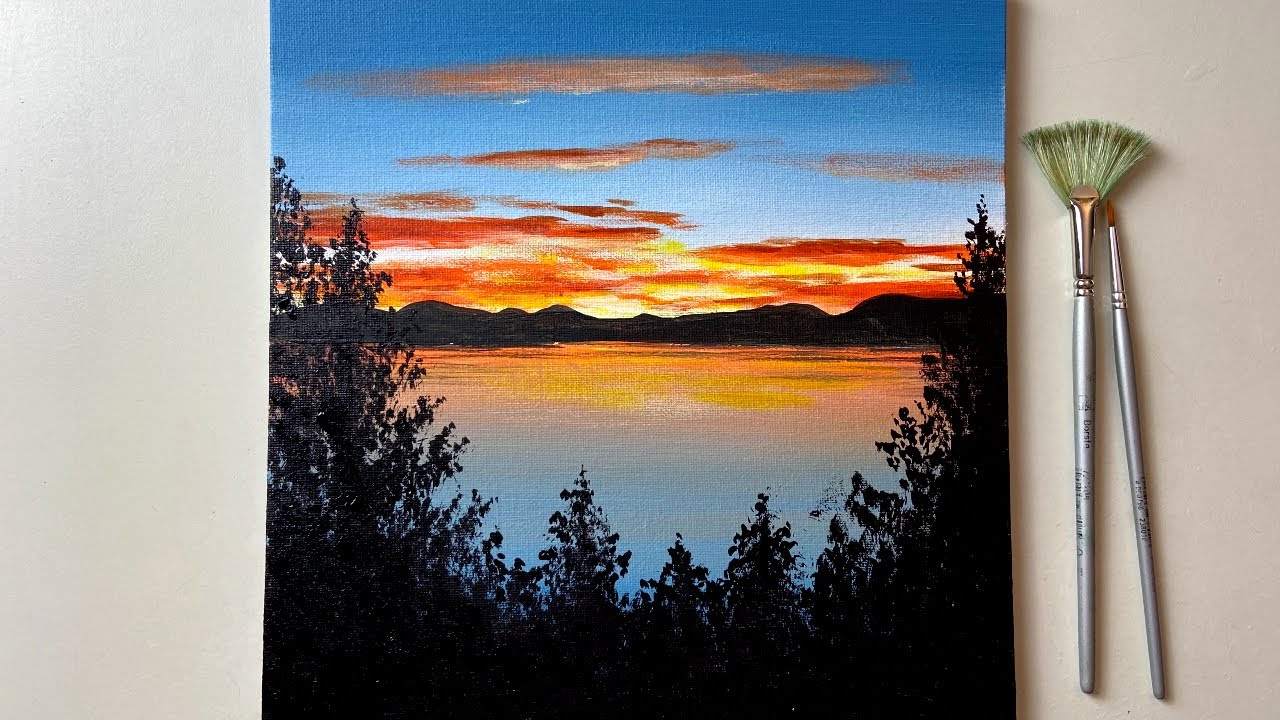 Sunset on the lake Painting / Acrylic Painting / Easy Art #109 ...