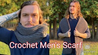HOW TO CROCHET MEN'S SCARF - CHUNKY & WARM - FOR WINTER - EASY TUTORIAL - BEGINNER FRIENDLY