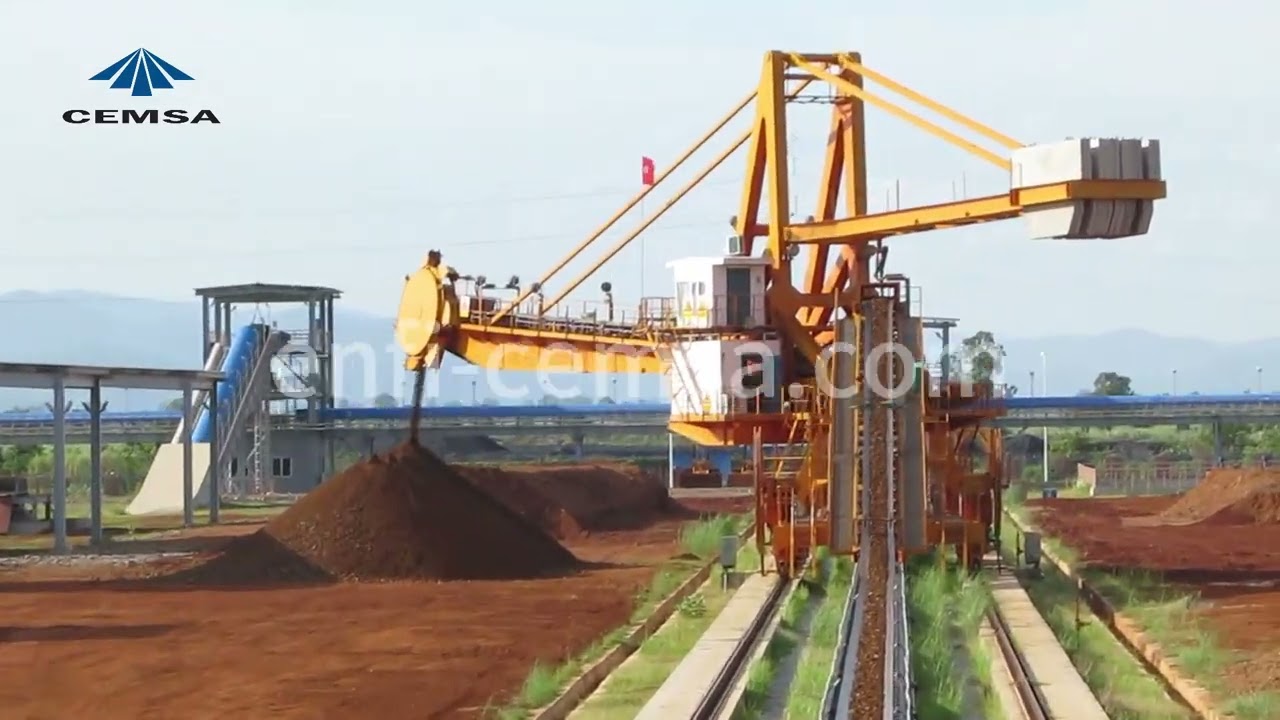 The stacker-reclaimer at the Dagon Mountain project site in Myanmar is currently in operation.