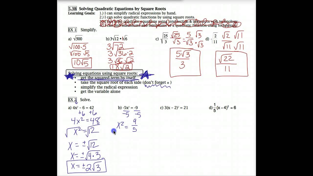 5.3B Solving Quadratics by Taking Square Roots - YouTube