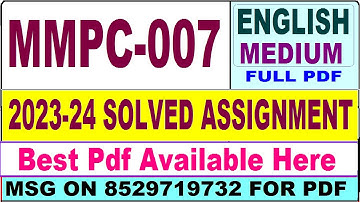 MMPC 007 solved assignment 2023-24 || mmpc 007 solved assignment 2024 || ignou mba new mmpc007