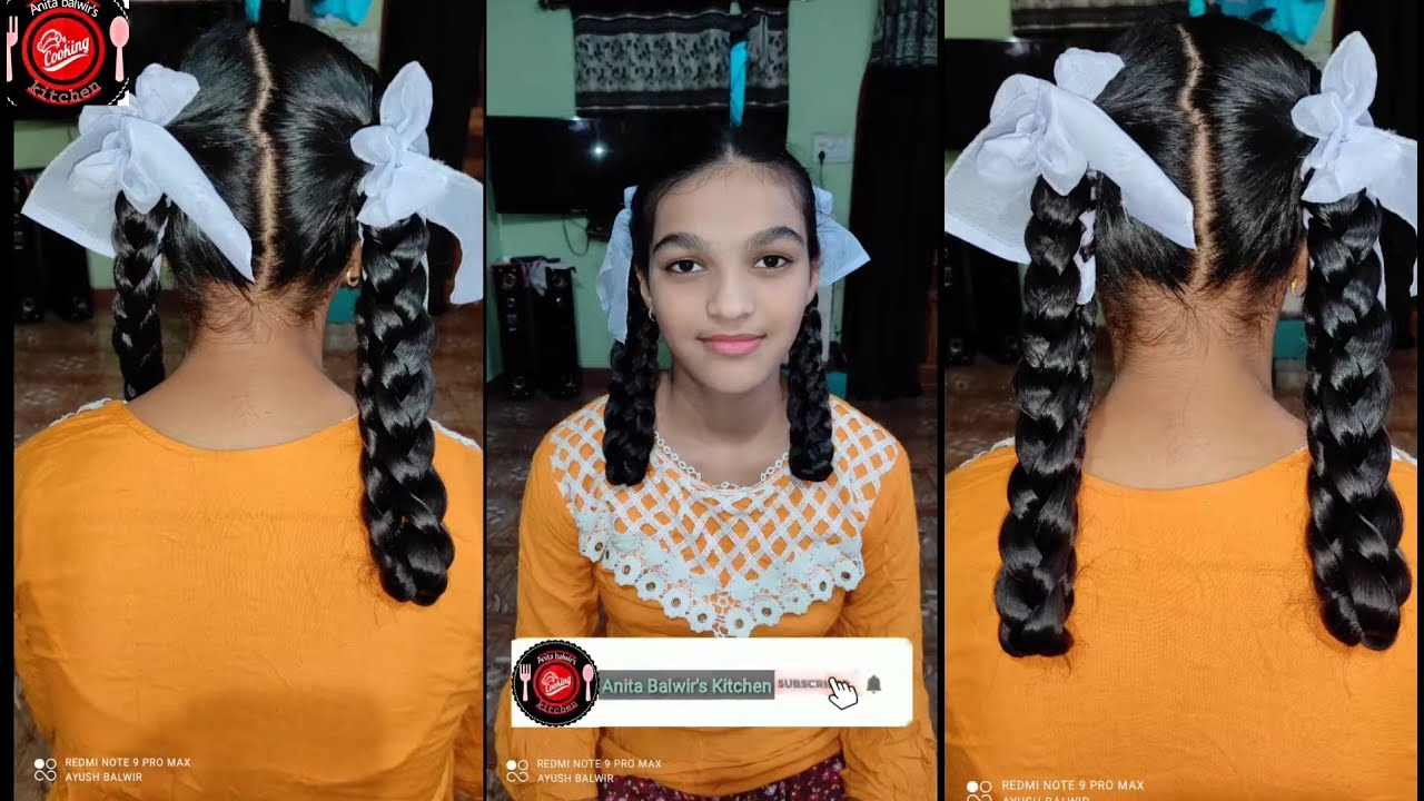 Two Ribbon Plaits Choti For School girl's | Two Ribbon Braid Choti ...