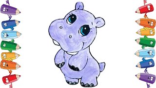 Рисуем бегемотика учим английский учим цвета How to draw a hippo learning colors