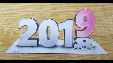 How to draw Happy New year 2019 | 3D Drawing Optical Illusion
