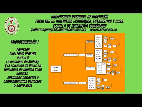 Microeconomía I: ecuación Slutksy y Hicks para Cobb Douglas, sustitutos y complementarios perfectos Microeconomía I: ecuación Slutksy y Hicks para Cobb Douglas, sustitutos y complementarios perfectos