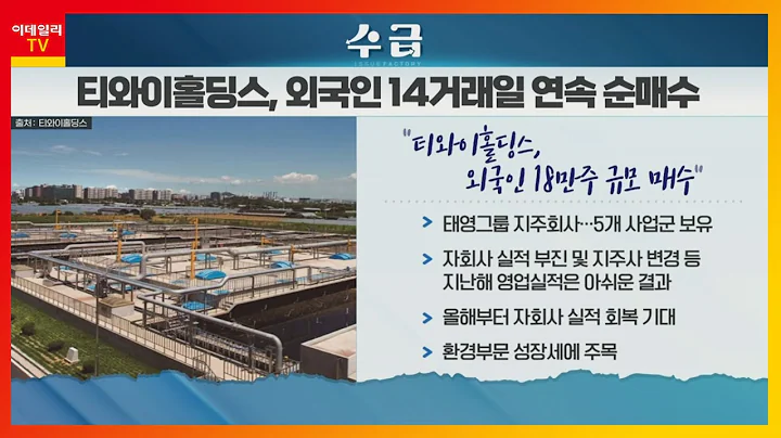 티와이홀딩스(363280)... 외국인 14거래일 동안 약 18만주 순매수_이슈 팩토리 (20220308)