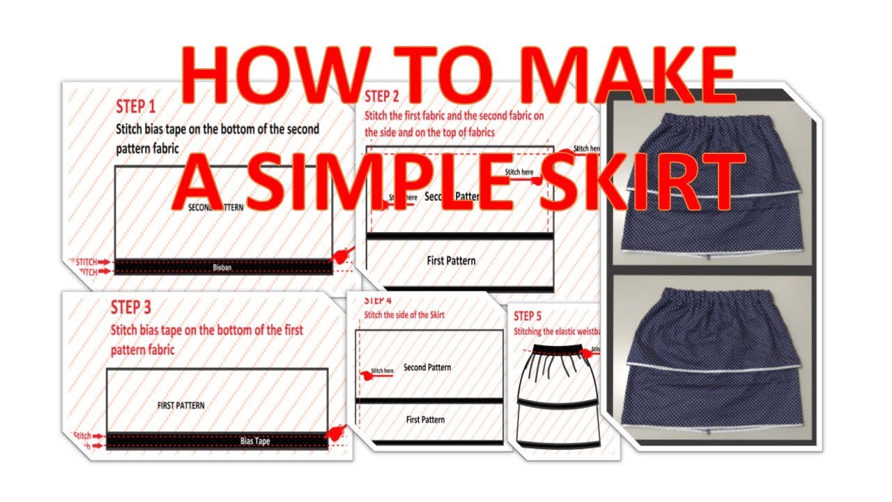 How to make pattern and sew a simple skirt for kids using portable mini