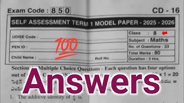 Ap 8th class maths self assessment Term 1 model paper answer key 2025|8th Sa1 maths 2025 answers