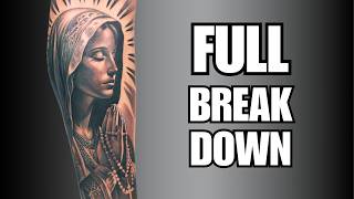 Virgin Mary Portrait Tattoo | Soft Black & Grey Realism BREAKDOWN screenshot 2