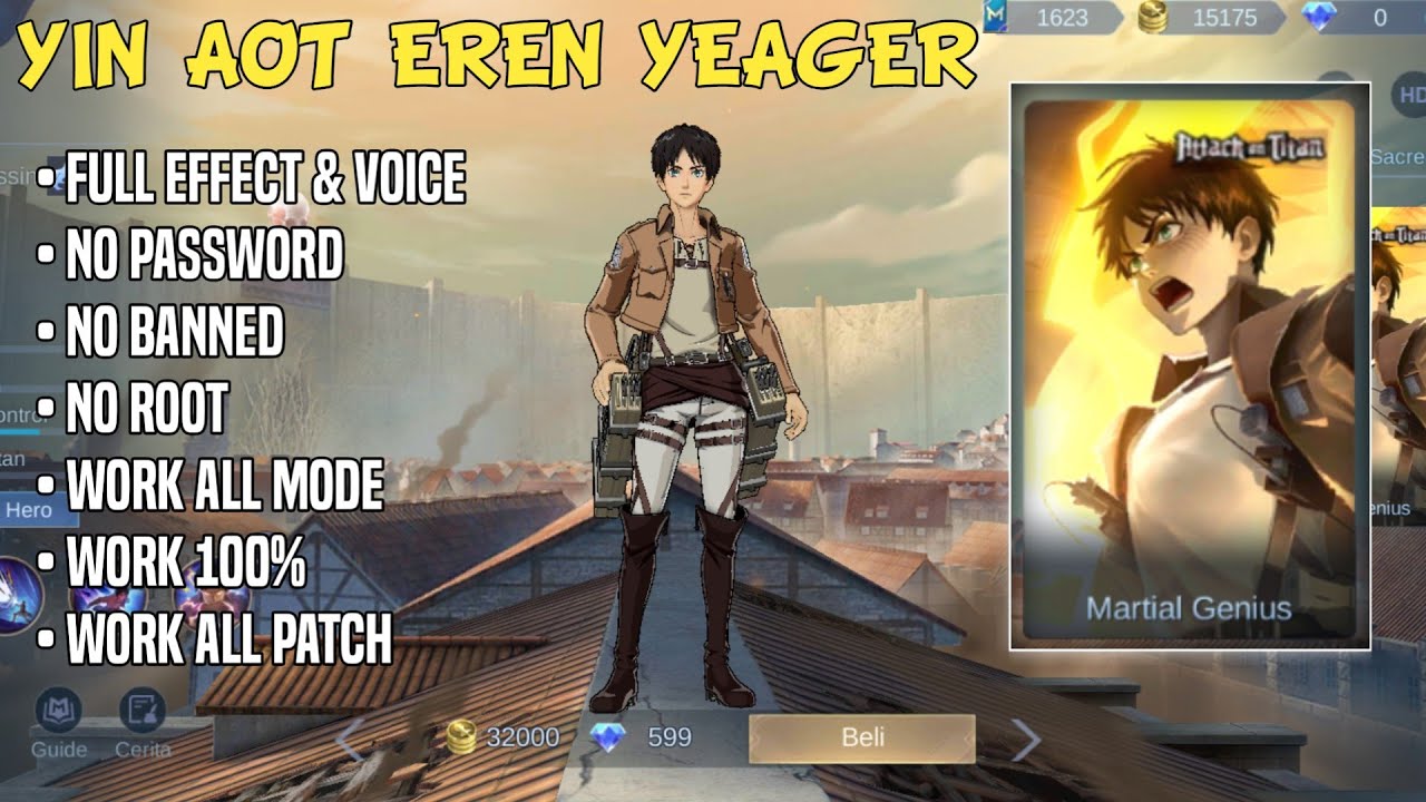Script skin yin attack on titan eren yeager full effect & voice | no password