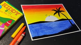 Easy Wax Crayon Drawing / Sunset Scenery