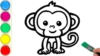 little monkey drawing painting coloring for kids and toddlers learn animals