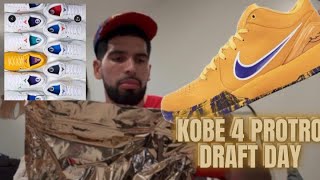 TAPED UP PACKAGING? UNBOXING KOBE 4 PROTRO DRAFT DAY PACK! GOLD  LAKER PAIR?
